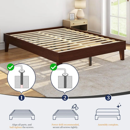 Natural Solid Wood Platform Bed with Wooden Slats Support, 12-inch Underbed Space for Storage