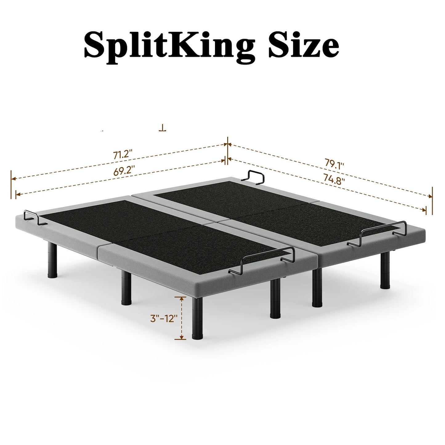 Split King Size Adjustable Bed Base Frame with Massage Silent Double Motor with Wireless Remote Control