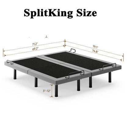 Split King Size Adjustable Bed Base Frame with Massage Silent Double Motor with Wireless Remote Control