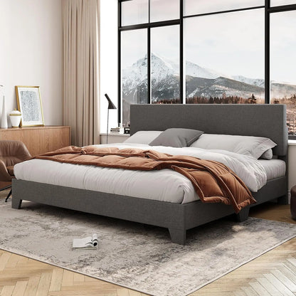 Full/Queen/king Size Bed Frame Adjustable Headboard, Faux Leather Platform Bed, Easy Assembly