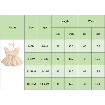 2Pcs  6-24M Baby Girl Summer Ruffle Sleeve Square Neck Lace Romper Dress with Headband Set