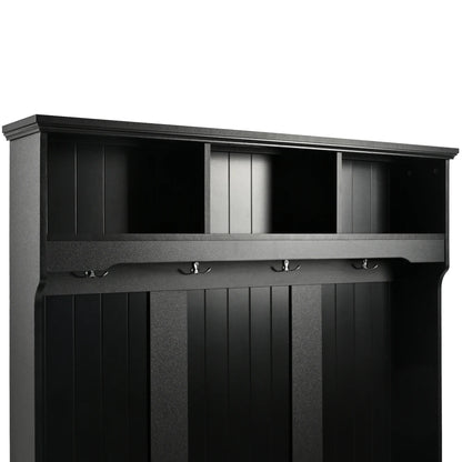 47.2'' Wide Hall Tree with Storage, 5-in-1 Entryway Bench with Shutter-shaped doors, Coat Rack, Cushion and 4 Sturdy Hooks