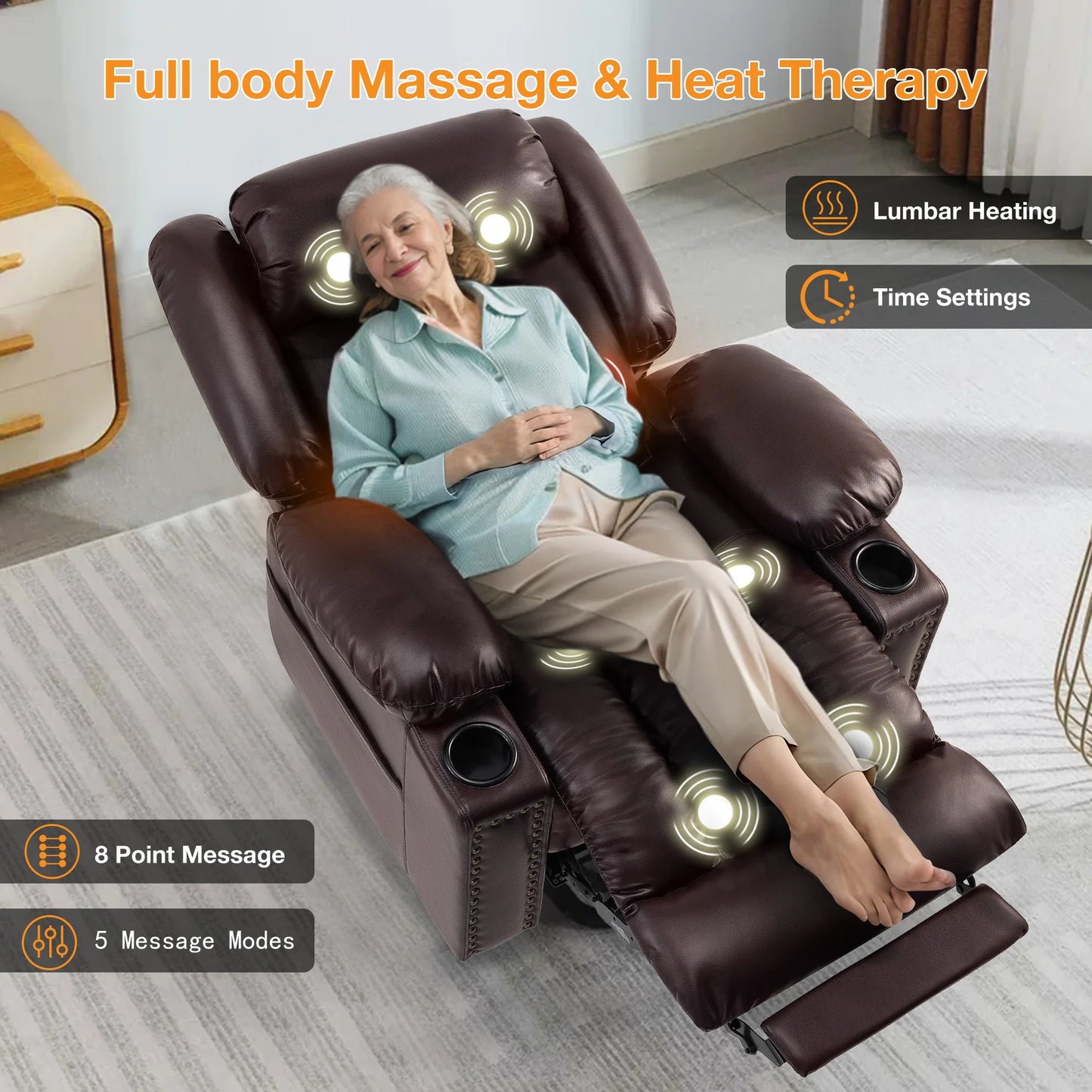 Large Faux Leather Power Lift Chair Recliner with Power Headrest