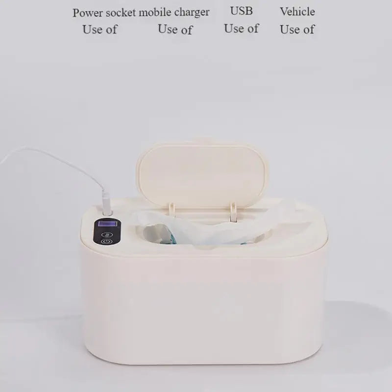 Portable Baby Wipe Warmer, LED Digital Display, Large Capacity Baby Wet Wipes Dispenser, USB Powered, Adjustable Temperature