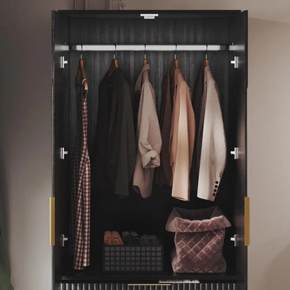 71.7" Wardrobe Armoire Wooden Closet with 2 Doors and 3 Drawers, with Hanging Rod Shelf, Large Capacity Storage