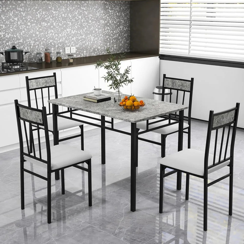 Kitchen Table and 4 Chairs Set with Metal Frame & Padded Seat
