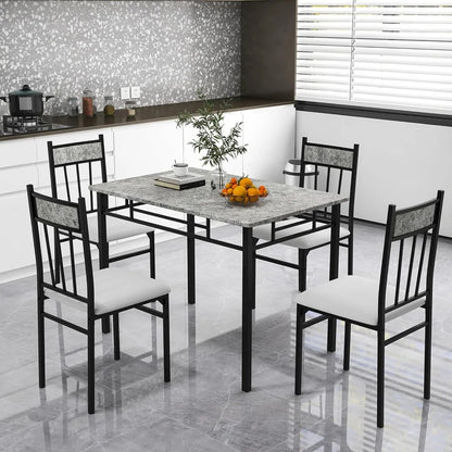 Kitchen Table and 4 Chairs Set with Metal Frame & Padded Seat