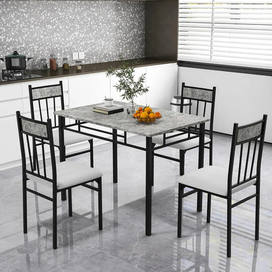 Kitchen Table and 4 Chairs Set with Metal Frame & Padded Seat