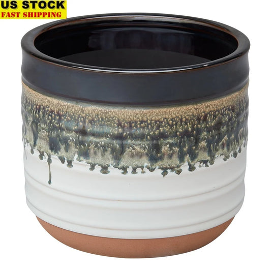 8" Round Ceramic Planter with Reactive Finish Weather-Resistant Indoor Outdoor