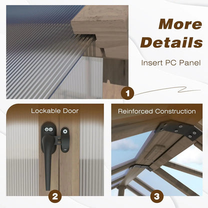 6x10 FT, 6MM Thick Polycarbonate Panel, Wooden Walk-in Greenhouse Kit with Lockable Door