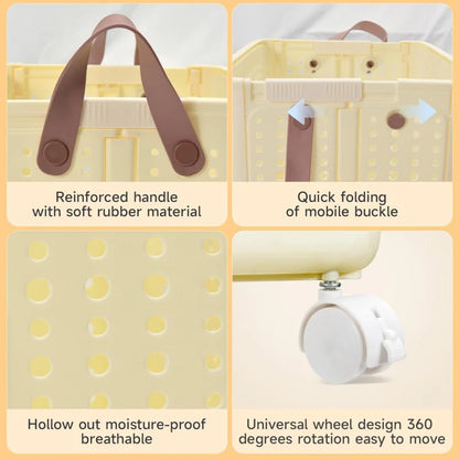 66.5L Foldable Laundry Basket with Wheels - XL Collapsible Storage Bin for Clothes, Toys, Bathroom