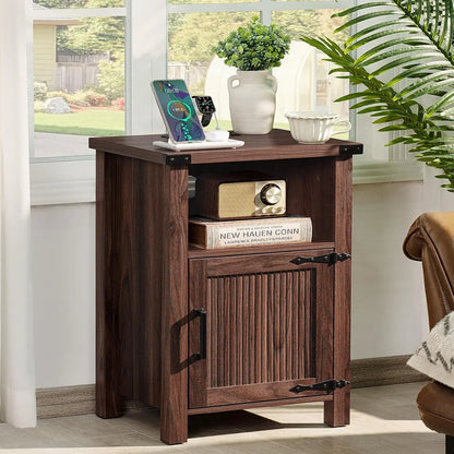 18 Inch Side stand with Charging Station and USB Port, Magnetic Door & Open Shelves