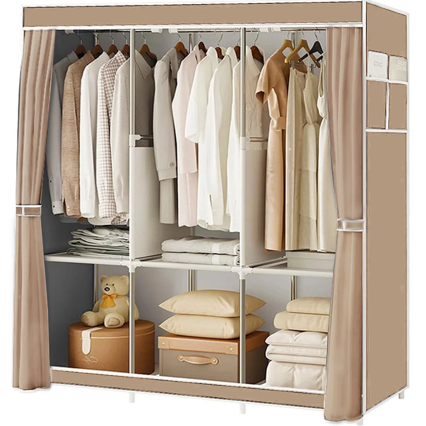 Closet Wardrobe Organizer Storage Rack, Portable, Dustproof, Non-woven Fabric Quick and Easy to Assemble