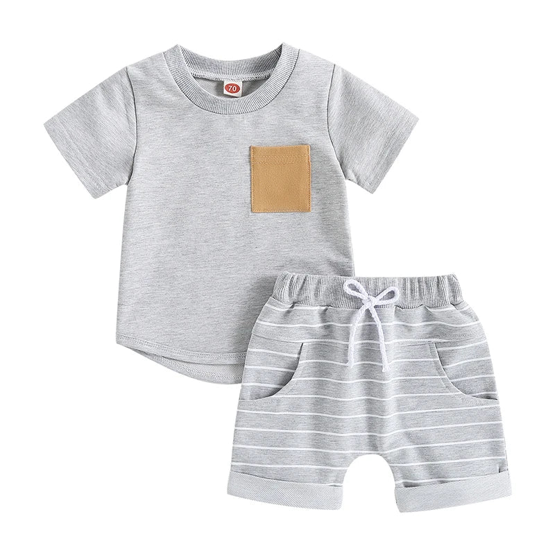 6MO-3T  Boys 2Pcs Summer Set, Short Sleeve, Crew Neck
