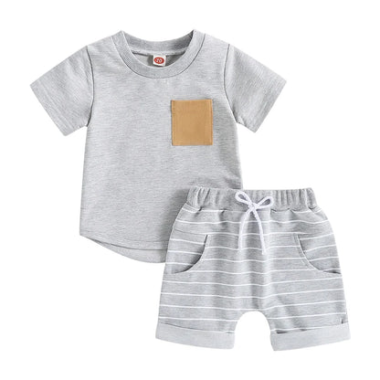6MO-3T  Boys 2Pcs Summer Set, Short Sleeve, Crew Neck