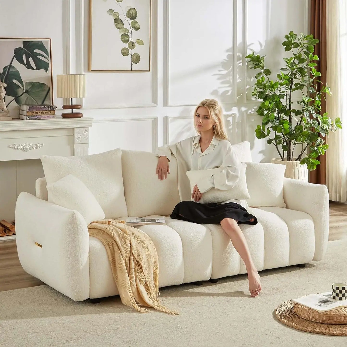 82" Upholstered 3-Seat Boucle Couch