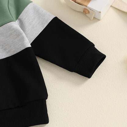 3-24 MO & 3T Boy Pants Set, Long Sleeve, Round Neck Sweatshirt. Drawstring Long Pants Contrast Color Outfits