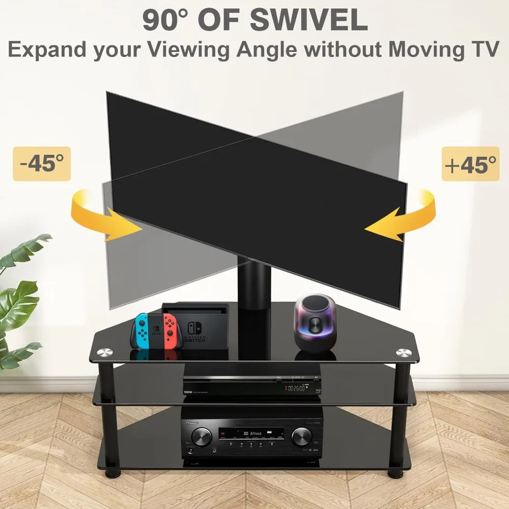 Swivel Floor TV Stand with Table for 32-70 Inch TVs, Universal Height Adjustable Stand with Large Storage Shelves