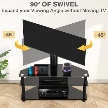 Swivel Floor TV Stand with Table for 32-70 Inch TVs, Universal Height Adjustable Stand with Large Storage Shelves