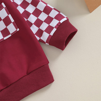 0 MO-3Y Girl Clothes Outfits, Long Sleeve, Checkboard Sweatshirt and Pants Set