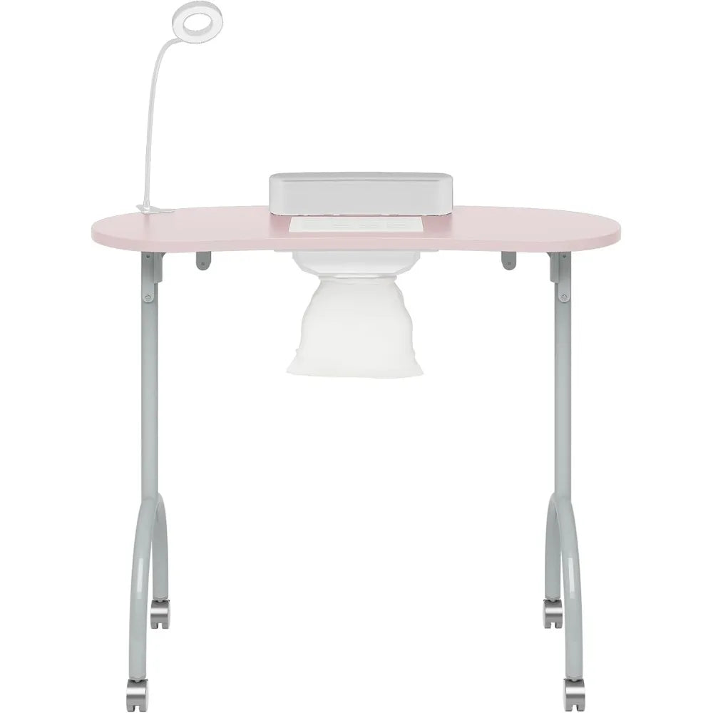 Foldable Manicure Table with Dust Collector Fan, LED Lamp, 4 Lockable Wheels and Carry Bag