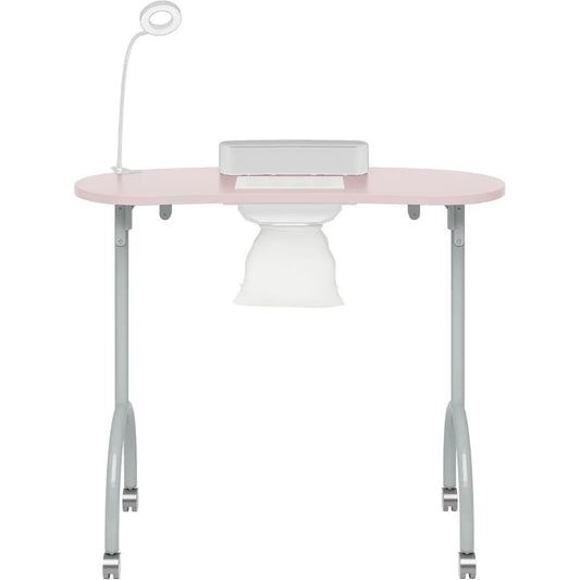 Foldable Manicure Table with Dust Collector Fan, LED Lamp, 4 Lockable Wheels and Carry Bag
