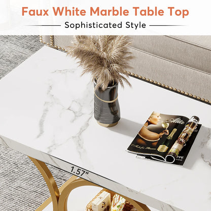 47.24-inch 2-tier Faux Marble Wood Coffee Table