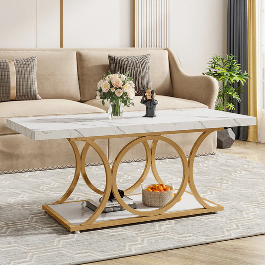47.24-inch 2-tier Faux Marble Wood Coffee Table