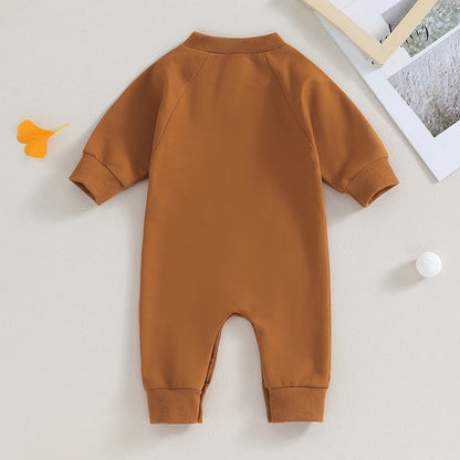 0-12M Newborn Baby Boy Sweatshirt Rompers-Bull Head Letter Print, Long Sleeve Jumpsuit