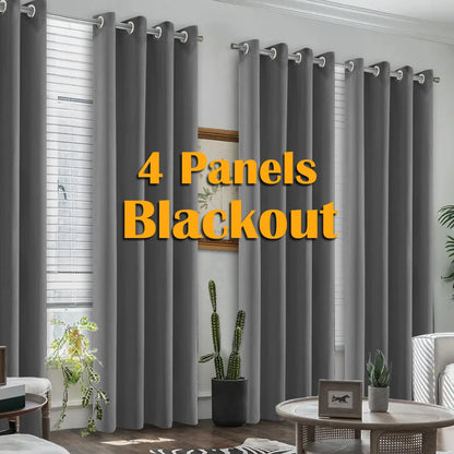 4PCS Blackout Curtains, Heat-Insulated Grommet Curtains For Bedroom Darkening,