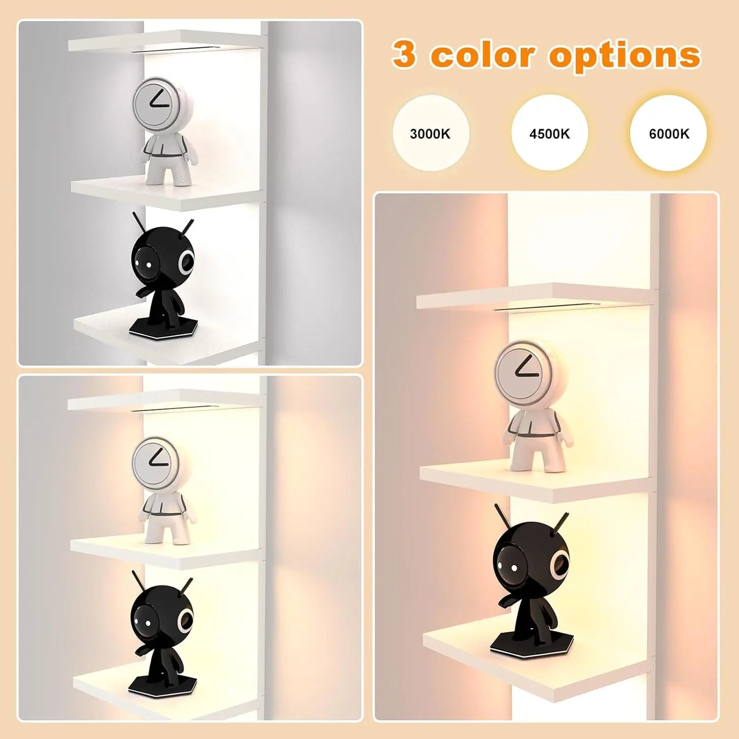 5 Tier Wall Shelf with Light, Wall Mount, Floating Column