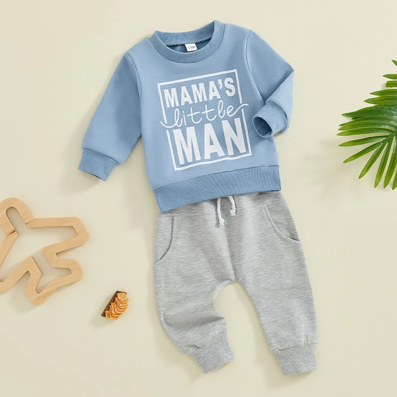 2 Piece Outfit 6MO-3T Boy Fall Clothes, Letter Print Long Sleeve Sweatshirt and Elastic Pants