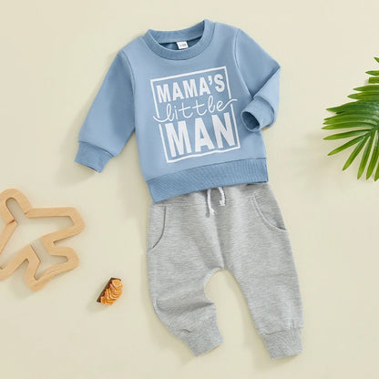 2 Piece Outfit 6MO-3T Boy Fall Clothes, Letter Print Long Sleeve Sweatshirt and Elastic Pants