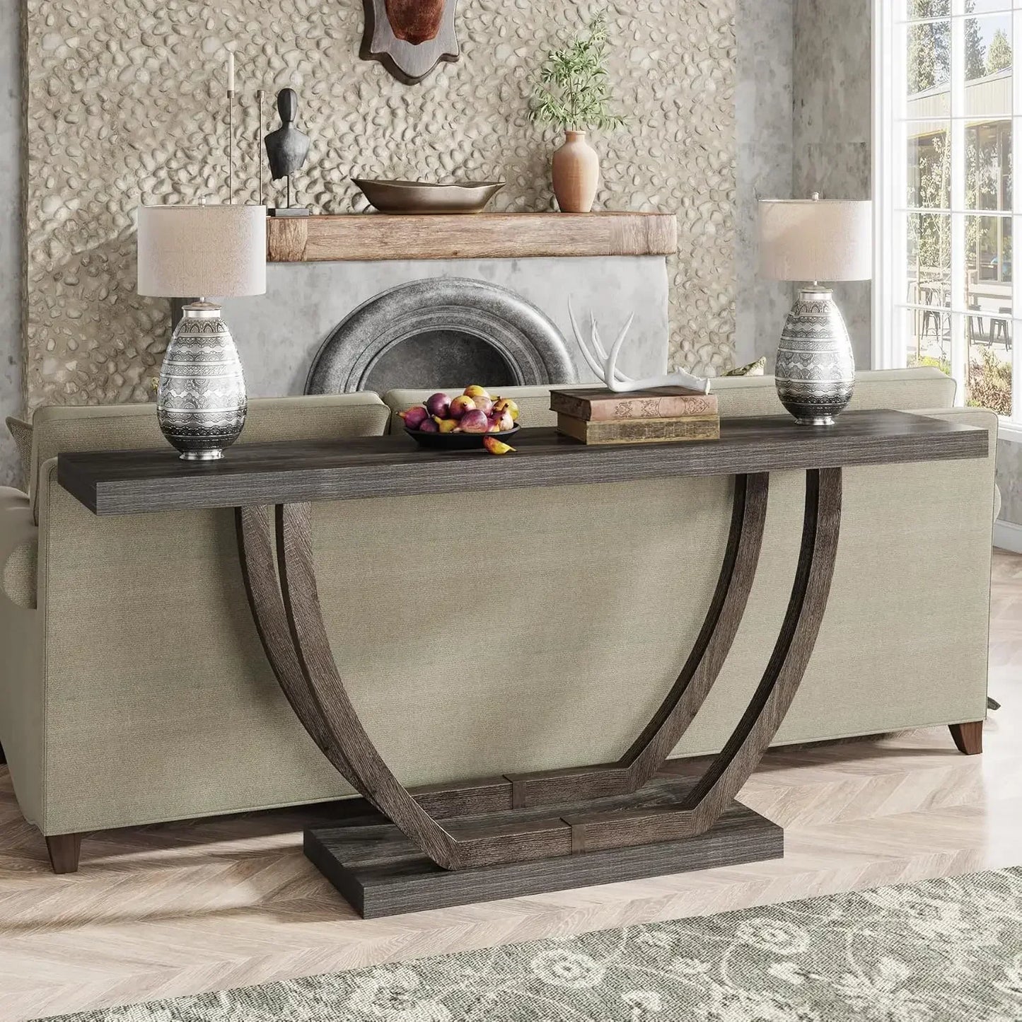 63-Inch Skinny Console Table with Geometric Base