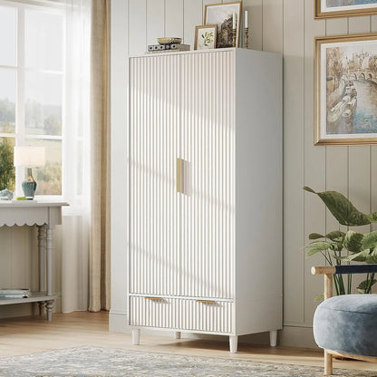 Wardrobe Armoire with Doors And Drawers, with Hanging Rack, Oak