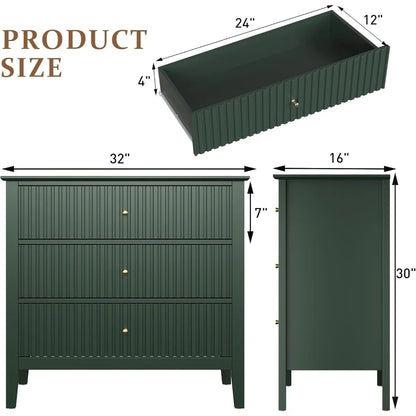 3 Drawer 32 inch Wide Wood  Night Stand