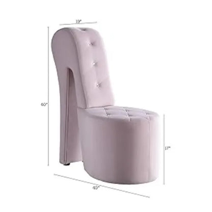 High Heel Velvet Shoe Chair with Crystal Studs Gray (40"D X 19"W X 40"H）