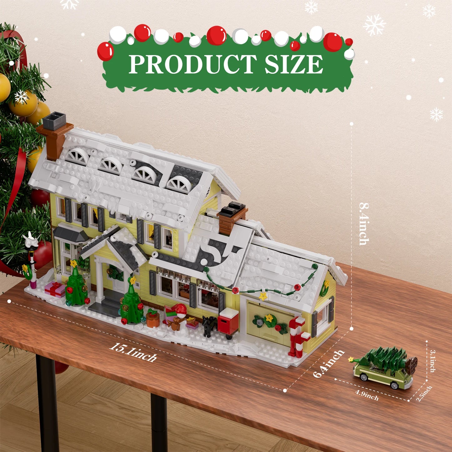 Christmas Holiday Snow Village Blocks Toys with Clark's Car,Gifts for Boys, Girls (1484 pcs)