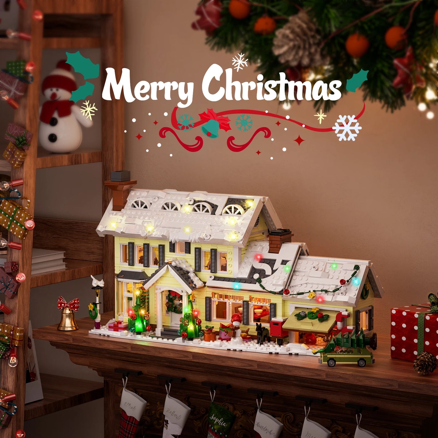 Christmas Holiday Snow Village Blocks Toys with Clark's Car,Gifts for Boys, Girls (1484 pcs)