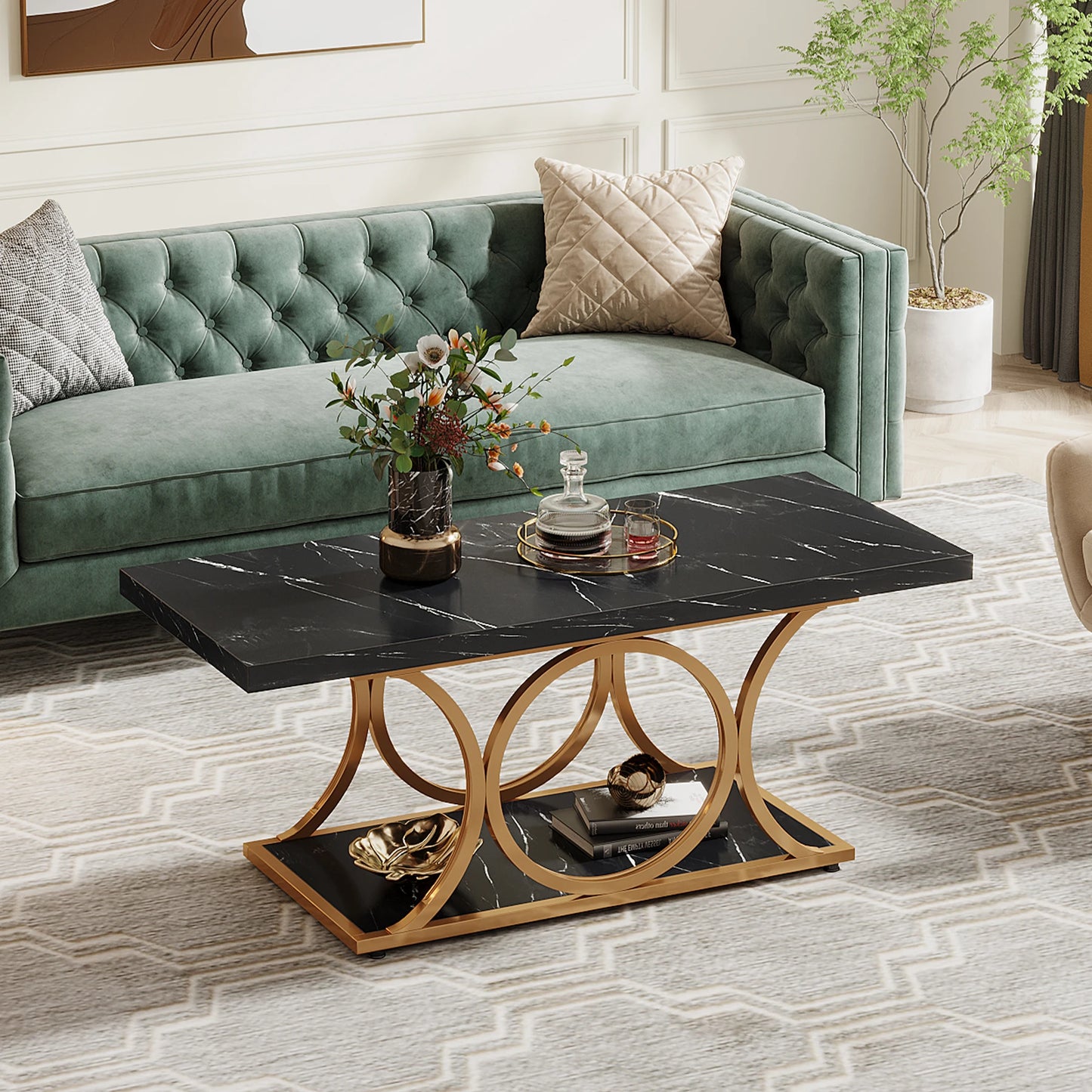 47.24-inch 2-Tier Faux Marble Wood Coffee Table