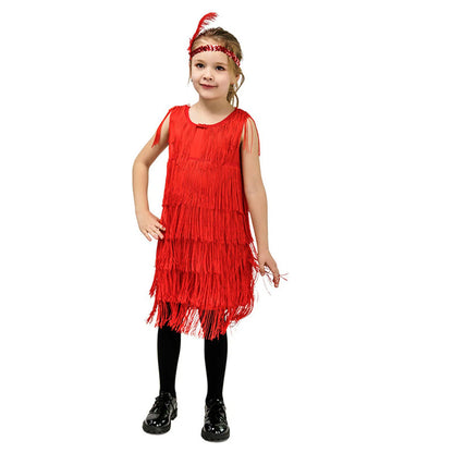 Girls Flapper Dress, Carnival, Sequins, Fringe, With Feather