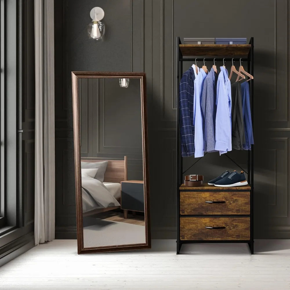 Clothing Rack with Drawers, Wood Top, Steel Frame, & Fabric Drawers