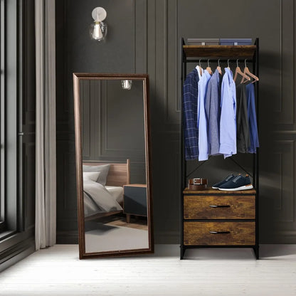 Clothing Rack with Drawers, Wood Top, Steel Frame, & Fabric Drawers