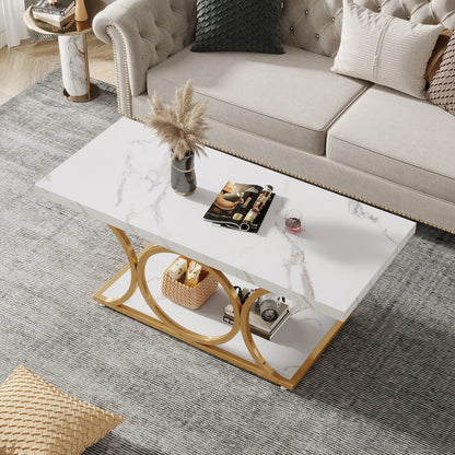 47.24-inch 2-tier Faux Marble Wood Coffee Table