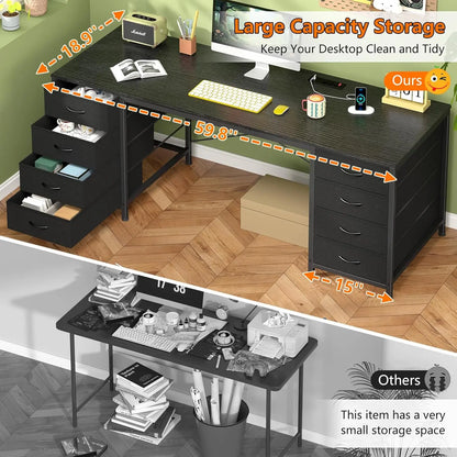 60 Inch Computer Desk with 8 Drawers, Power Outlets