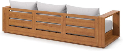 Acacia Wood Outdoor Patio Sofa in Natural Light Gray Weather-Resistant Cushions