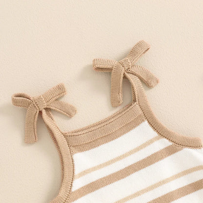0-18M Cute Baby Girls Summer Romper, Sleeveless Bow Strap, Ruffle
