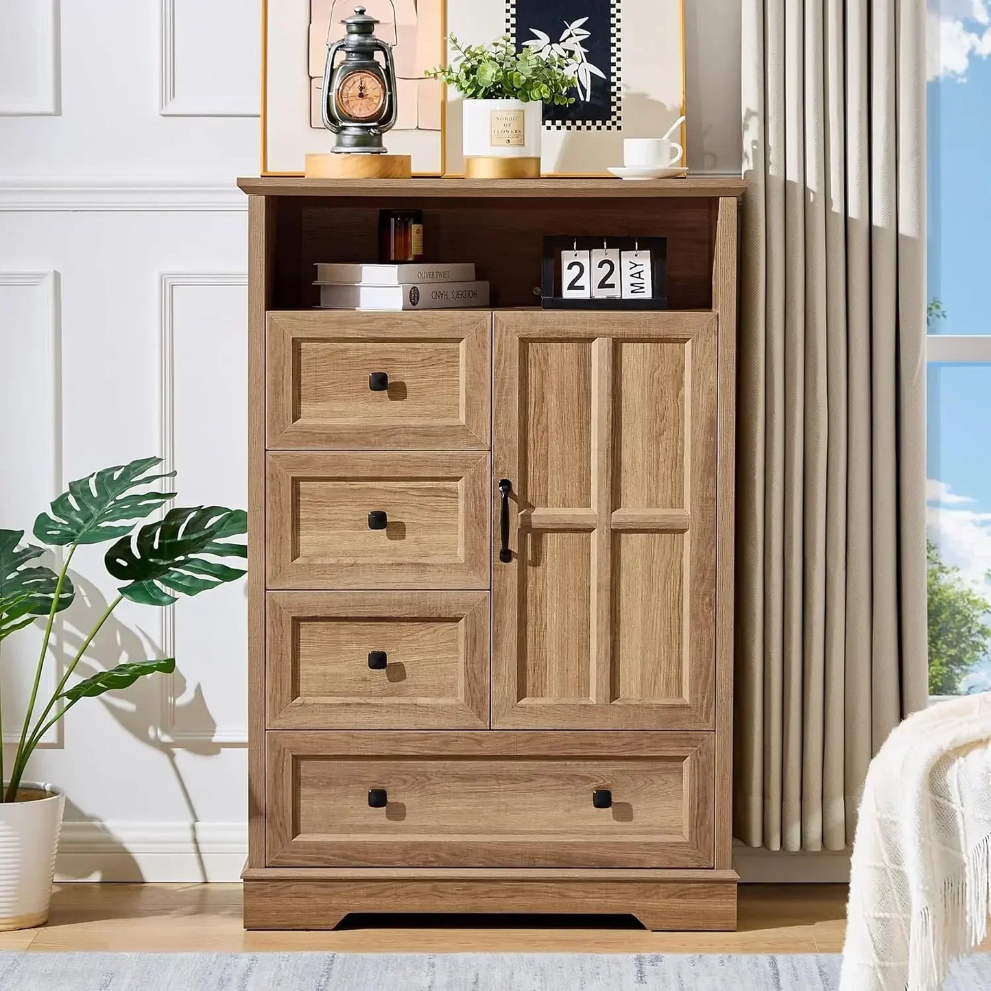 Chest of Drawers with Wooden Drawers and Cross Door, TV Stand