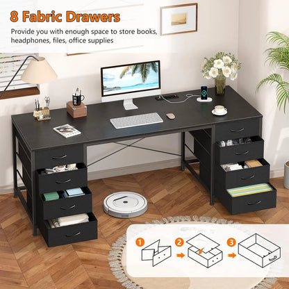 60 Inch Computer Desk with 8 Drawers, Power Outlets