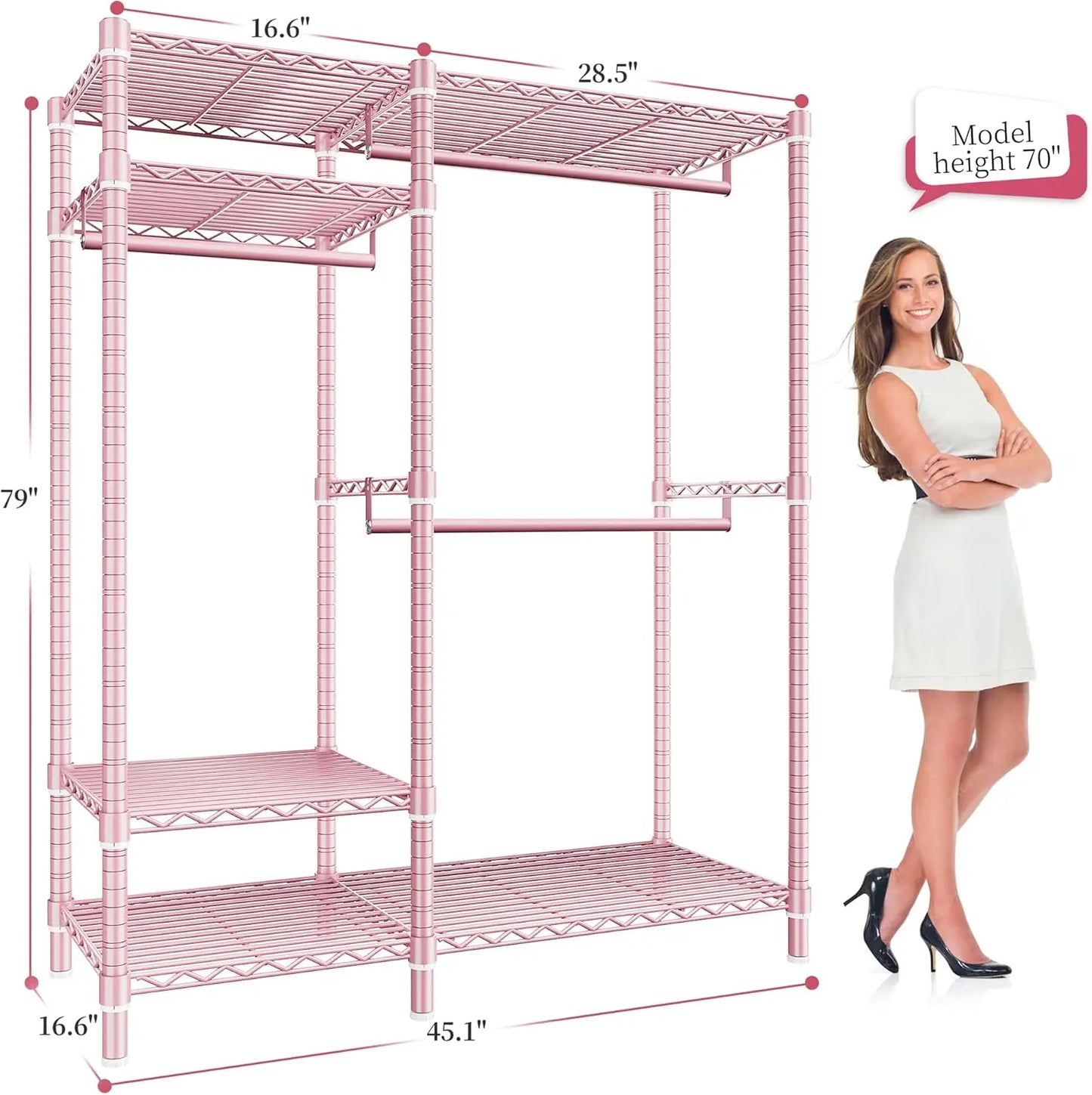 Heavy Duty Loads 780LBS Clothing Rack 45.5" W x 77" H x16.5 D